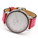 COACH DELANCEY ANALOG QUARTZ PINK CRYSTAL SILVER STAINLESS STEEL 14502879 LEATHER STRAP WOMEN'S WATCH