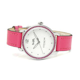 COACH DELANCEY ANALOG QUARTZ PINK CRYSTAL SILVER STAINLESS STEEL 14502879 LEATHER STRAP WOMEN'S WATCH