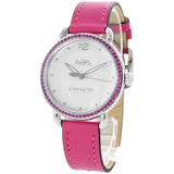 COACH DELANCEY ANALOG QUARTZ PINK CRYSTAL SILVER STAINLESS STEEL 14502879 LEATHER STRAP WOMEN'S WATCH