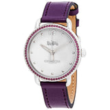 COACH DELANCEY ANALOG QUARTZ PURPLE CRYSTAL SILVER STAINLESS STEEL 14502886 LEATHER STRAP WOMEN'S WATCH