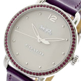 COACH DELANCEY ANALOG QUARTZ PURPLE CRYSTAL SILVER STAINLESS STEEL 14502886 LEATHER STRAP WOMEN'S WATCH