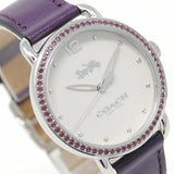 COACH DELANCEY ANALOG QUARTZ PURPLE CRYSTAL SILVER STAINLESS STEEL 14502886 LEATHER STRAP WOMEN'S WATCH