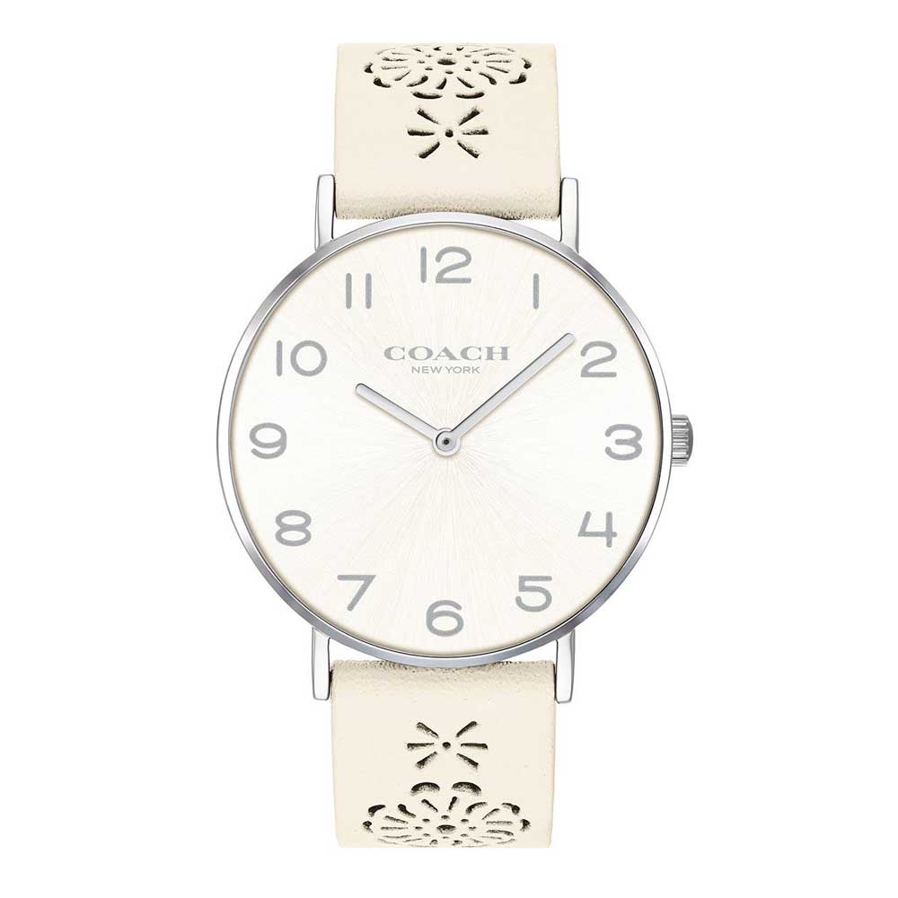 COACH PERRY ANALOG QUARTZ SILVER STAINLESS STEEL 14503029 WHITE LEATHER STRAP WOMEN'S WATCH - H2 Hub Watches