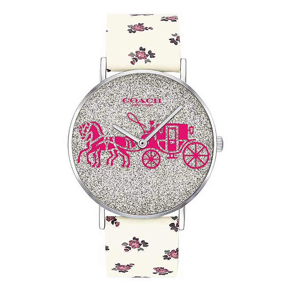 COACH PERRY ANALOG QUARTZ SILVER STAINLESS STEEL 14503047 WHITE FLORAL STRAP WOMEN'S WATCH - H2 Hub Watches