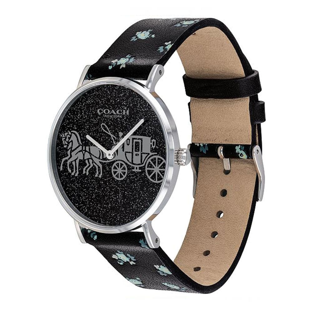 COACH PERRY ANALOG QUARTZ SILVER STAINLESS STEEL 14503048 BLACK LEATHER STRAP WOMEN'S WATCH - H2 Hub Watches