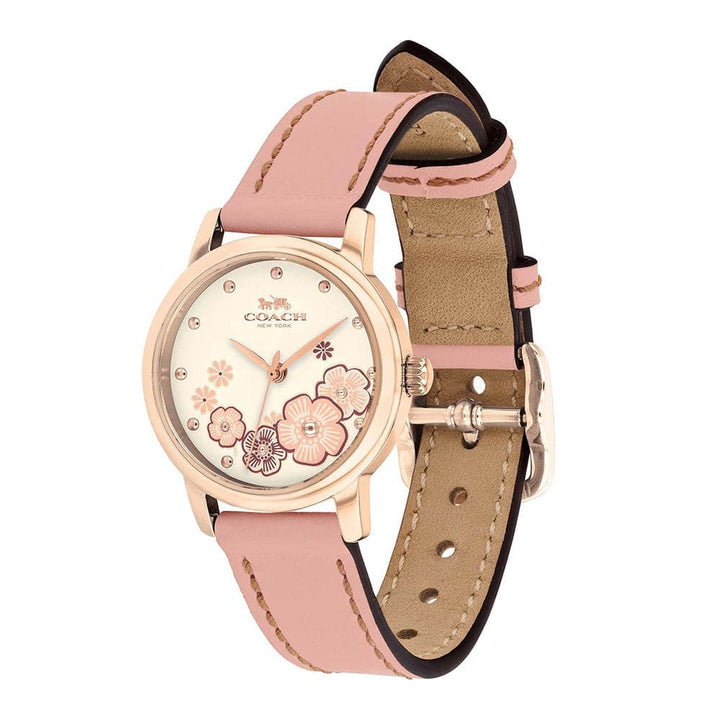 COACH GRAND ANALOG QUARTZ GOLD STAINLESS STEEL 14503060 PINK LEATHER STRAP WOMEN'S WATCH - H2 Hub Watches