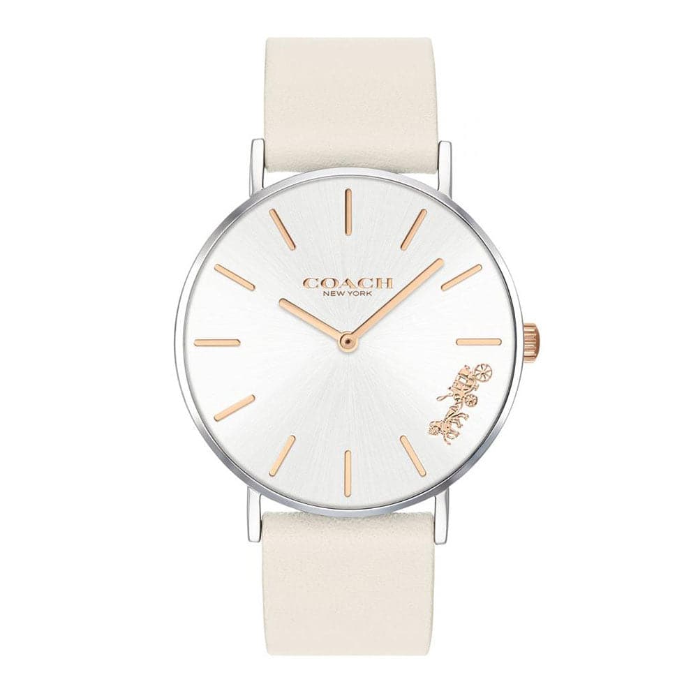 COACH PERRY ANALOG QUARTZ SILVER STAINLESS STEEL 14503117 WHITE LEATHER STRAP WOMEN'S WATCH - H2 Hub Watches