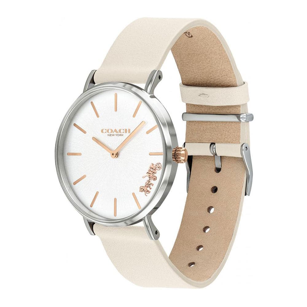 COACH PERRY ANALOG QUARTZ SILVER STAINLESS STEEL 14503117 WHITE LEATHER STRAP WOMEN'S WATCH - H2 Hub Watches
