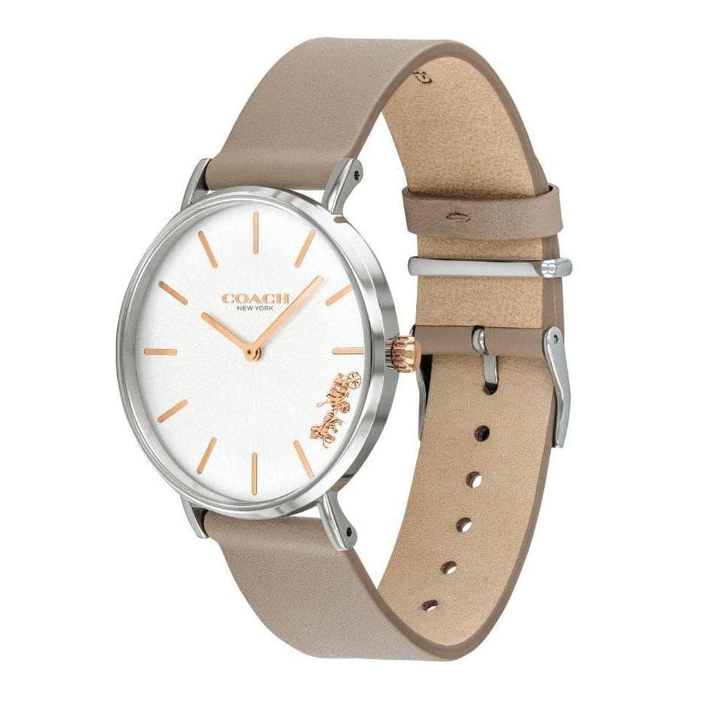 COACH PERRY ANALOG QUARTZ SILVER STAINLESS STEEL 14503119 GREY LEATHER STRAP WOMEN'S WATCH - H2 Hub Watches