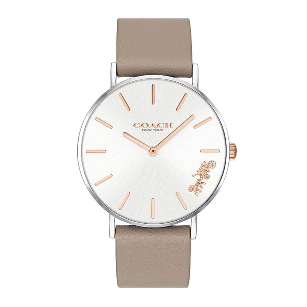 COACH PERRY ANALOG QUARTZ SILVER STAINLESS STEEL 14503119 GREY LEATHER STRAP WOMEN'S WATCH - H2 Hub Watches