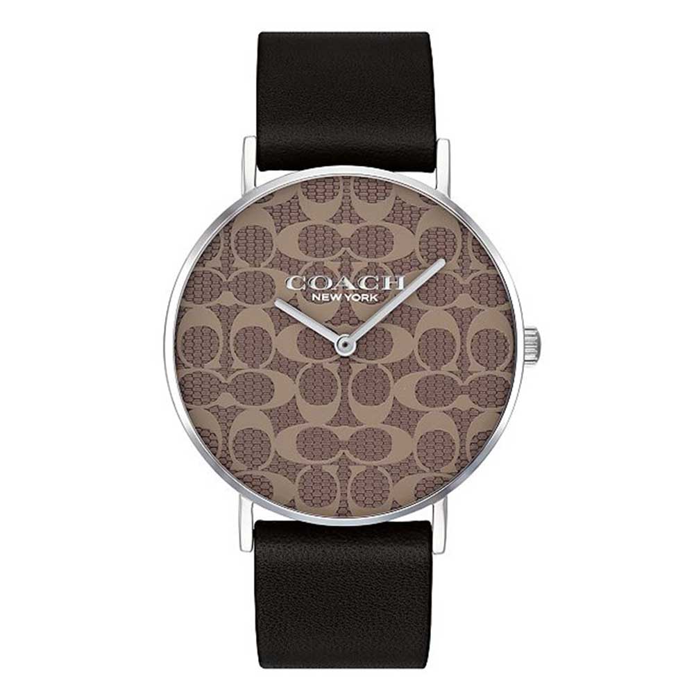 COACH PERRY ANALOG QUARTZ SILVER STAINLESS STEEL 14503123 BLACK LEATHER STRAP WOMEN'S WATCH - H2 Hub Watches