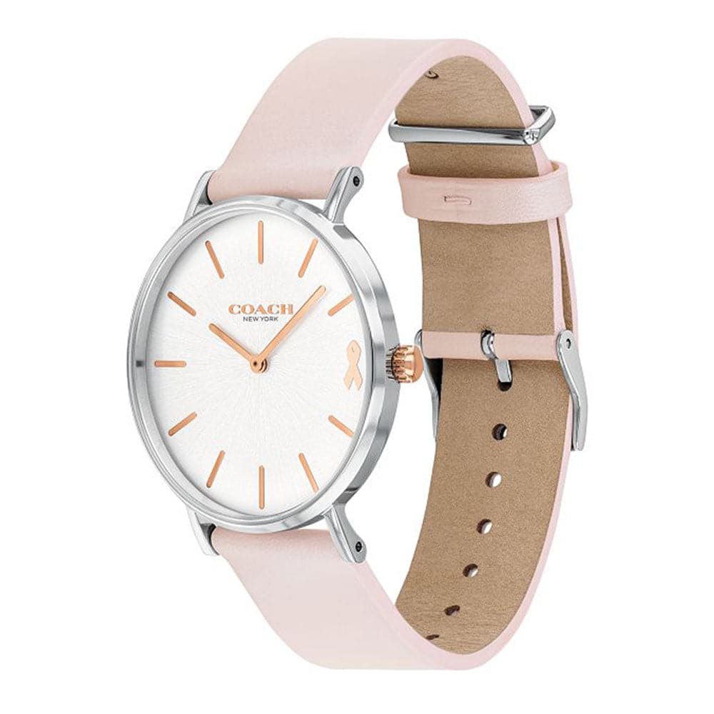 COACH PERRY ANALOG QUARTZ SILVER STAINLESS STEEL 14503128 PINK LEATHER STRAP WOMEN'S WATCH - H2 Hub Watches