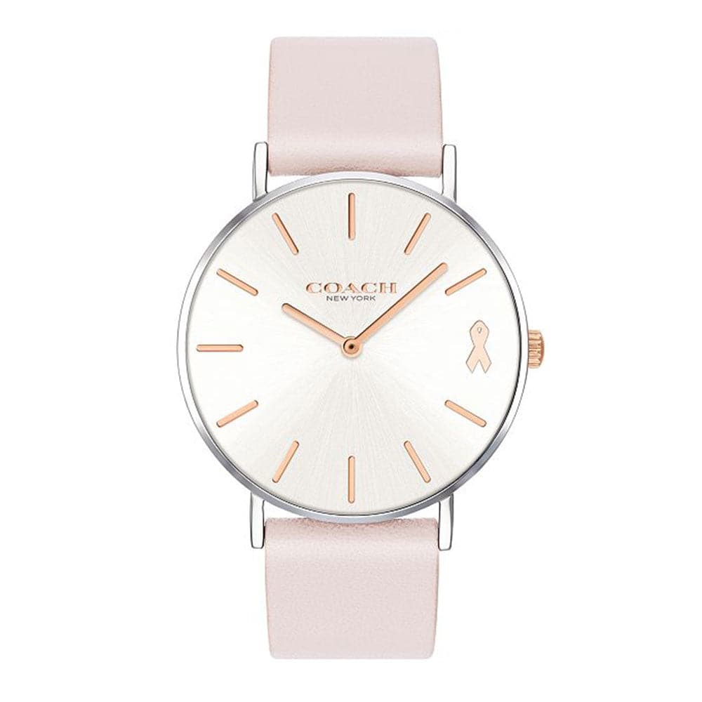 COACH PERRY ANALOG QUARTZ SILVER STAINLESS STEEL 14503128 PINK LEATHER STRAP WOMEN'S WATCH - H2 Hub Watches