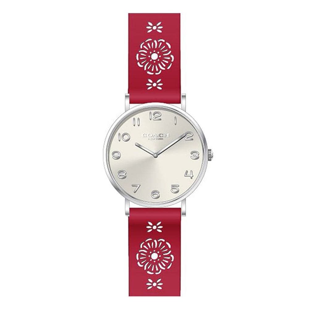 COACH PERRY ANALOG QUARTZ SILVER STAINLESS STEEL 14503153 RED LEATHER STRAP WOMEN'S WATCH - H2 Hub Watches