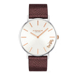 COACH PERRY ANALOG QUARTZ SILVER STAINLESS STEEL 14503154 BURGUNDY LEATHER STRAP WOMEN'S WATCH - H2 Hub Watches