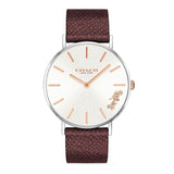 COACH PERRY ANALOG QUARTZ SILVER STAINLESS STEEL 14503154 BURGUNDY LEATHER STRAP WOMEN'S WATCH - H2 Hub Watches