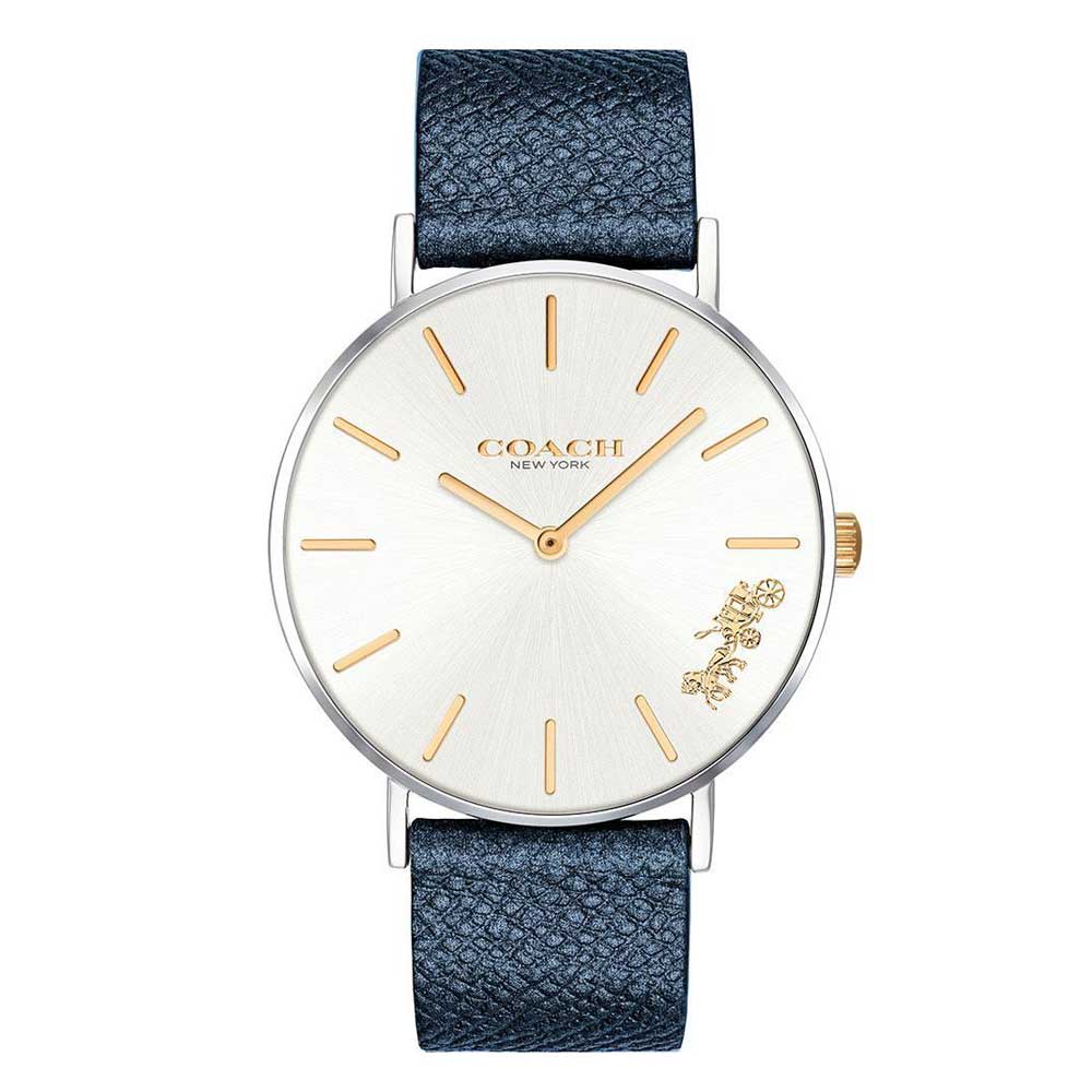 COACH PERRY ANALOG QUARTZ SILVER STAINLESS STEEL 14503156 BLUE LEATHER STRAP WOMEN'S WATCH - H2 Hub Watches