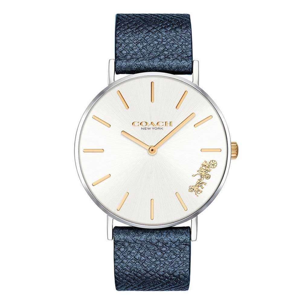 COACH PERRY ANALOG QUARTZ SILVER STAINLESS STEEL 14503156 BLUE LEATHER STRAP WOMEN'S WATCH - H2 Hub Watches