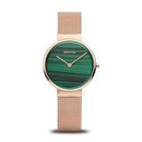 Bering Classic Green Dial Rose Gold Stainless Steel Strap Women 14531-368