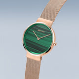 Bering Classic Green Dial Rose Gold Stainless Steel Strap Women 14531-368