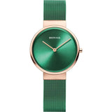 BERING 14531-868 CLASSIC POLISHED ROSE GOLD GREEN MESH STRAP WOMEN'S WATCH
