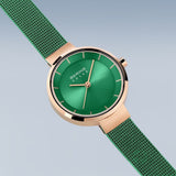 BERING 14627-CHARITY GREEN STAINLESS STEEL MESH STRAP WOMEN WATCH