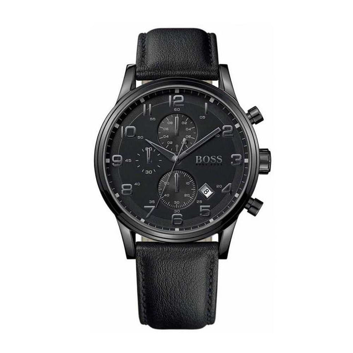 HUGO BOSS CHRONOGRAPH SILVER STAINLESS STEEL 1512567 LEATHER STRAP  MEN'S WATCH - H2 Hub Watches