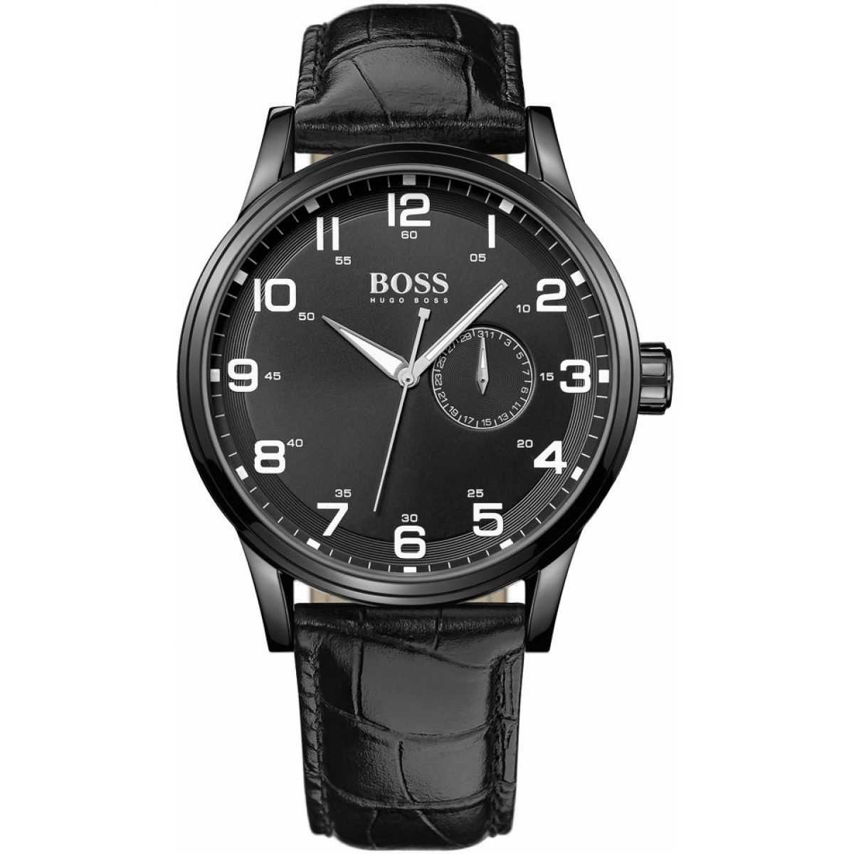 HUGO BOSS ANALOG QUARTZ BLACK STAINLESS STEEL 1512833 LEATHER STRAP MEN'S WATCH - H2 Hub Watches