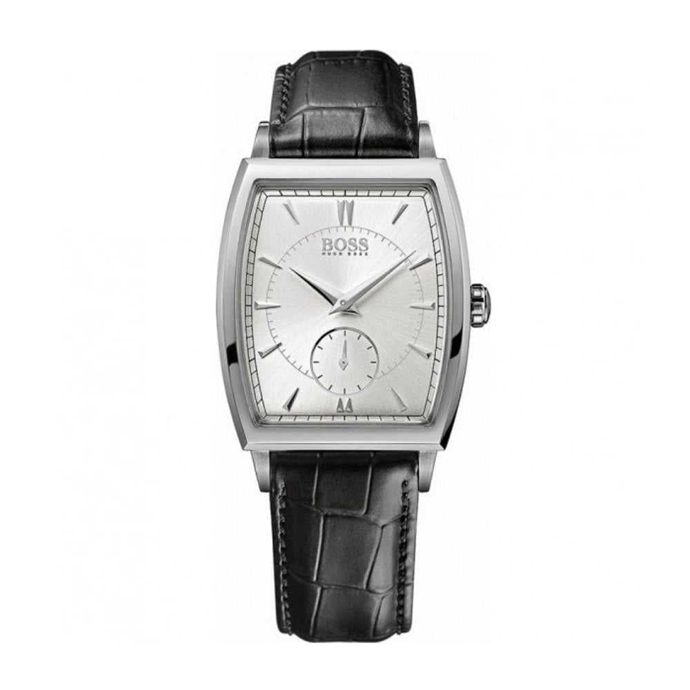 HUGO BOSS SUB-SECOND ANALOG QUARTZ SILVER STAINLESS STEEL 1512844 BLACK LEATHER STRAP MEN'S WATCH - H2 Hub Watches