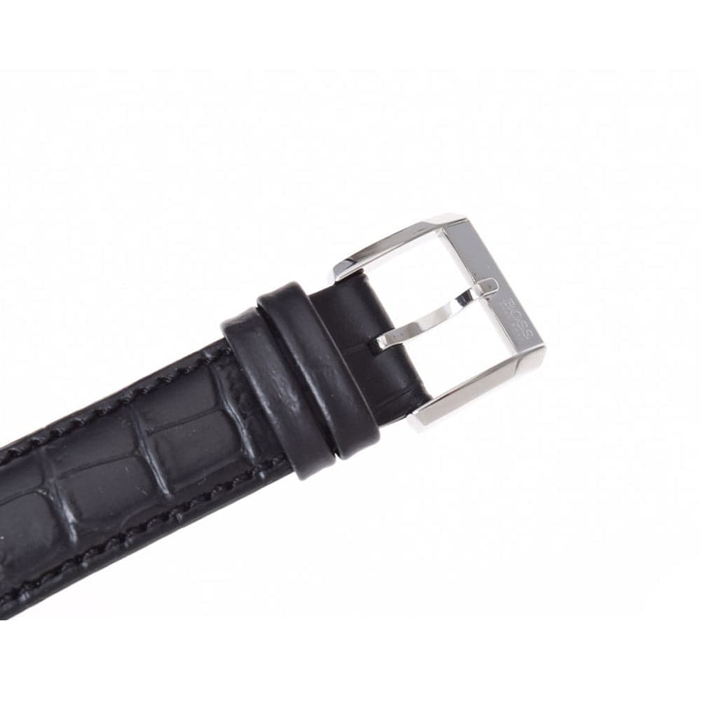 HUGO BOSS SUB-SECOND ANALOG QUARTZ SILVER STAINLESS STEEL 1512844 BLACK LEATHER STRAP MEN'S WATCH - H2 Hub Watches