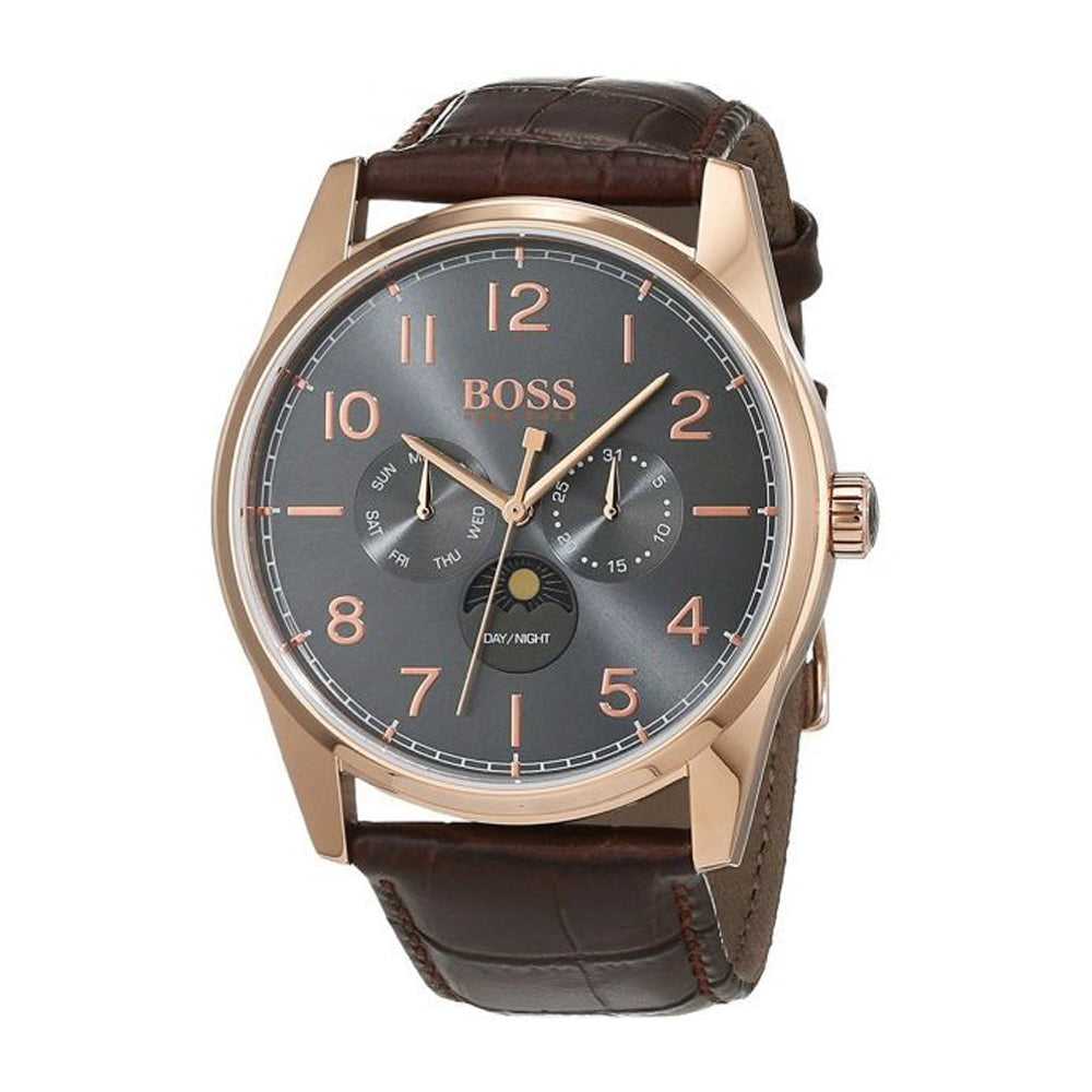 HUGO BOSS CHRONOGRAPH HERITAGE ROSE GOLD STAINLESS STEEL 1513468 BROWN LEATHER STRAP MEN'S WATCH - H2 Hub Watches