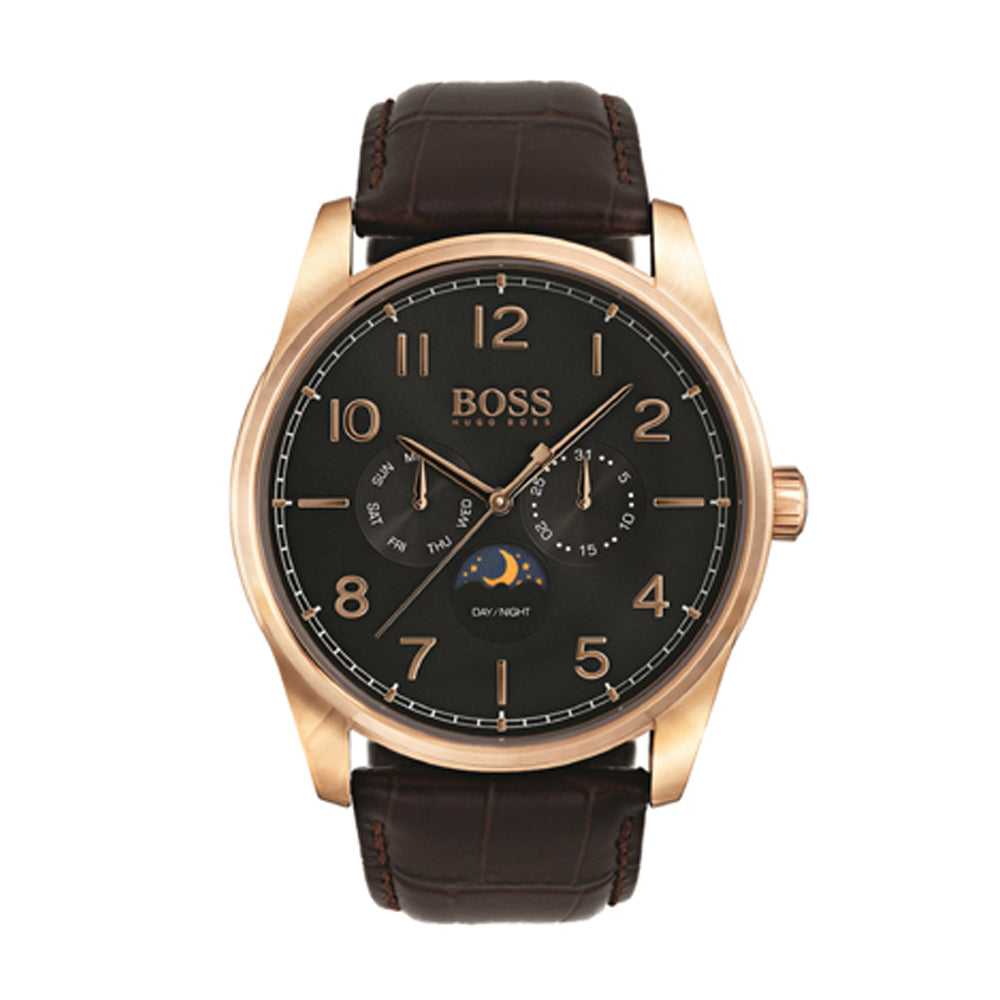 HUGO BOSS CHRONOGRAPH HERITAGE ROSE GOLD STAINLESS STEEL 1513468 BROWN LEATHER STRAP MEN'S WATCH - H2 Hub Watches
