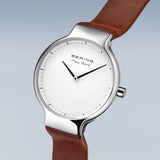 Bering Max Rene White Dial Brown Leather Strap Men Watch 15531-504