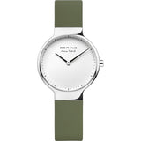 BERING 15531-800 MAX RENE POLISHED SILVER CASE & GREEN RUBBER STRAP WOMEN'S WATCH