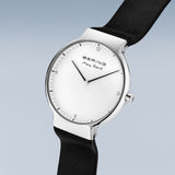 Bering Max Rene White Dial Black Leather Strap Men Watch 15540-409