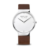 Bering Max Rene White Dial Brown Leather Strap Men Watch 15540-504