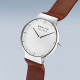 Bering Max Rene White Dial Brown Leather Strap Men Watch 15540-504