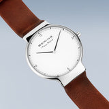 Bering Max Rene White Dial Brown Leather Strap Men Watch 15540-504