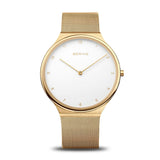 Bering Ultra Sim White Dial Gold Milanese Strap Women Watch 18440-334