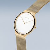 Bering Ultra Sim White Dial Gold Milanese Strap Women Watch 18440-334