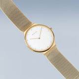 Bering Ultra Sim White Dial Gold Milanese Strap Women Watch 18440-334