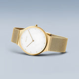 Bering Ultra Sim White Dial Gold Milanese Strap Women Watch 18440-334