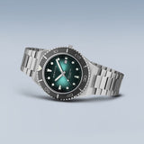 Bering Classic Green Dial Silver Stainless Steel Strap Men Watch 18940-708