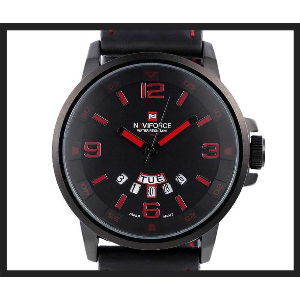 NAVIFORCE NF9028 B/B/R BLACK LEATHER MEN'S WATCH - H2 Hub Watches