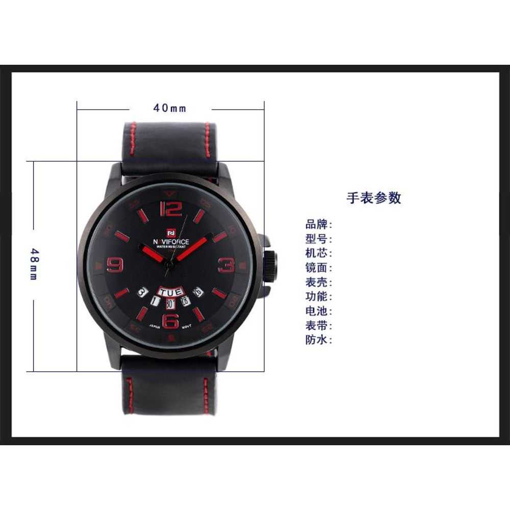 NAVIFORCE NF9028 B/B/R BLACK LEATHER MEN'S WATCH - H2 Hub Watches