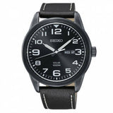 SEIKO GENERAL SNE477P1 SOLAR BLACK LEATHER STRAP MEN'S WATCH