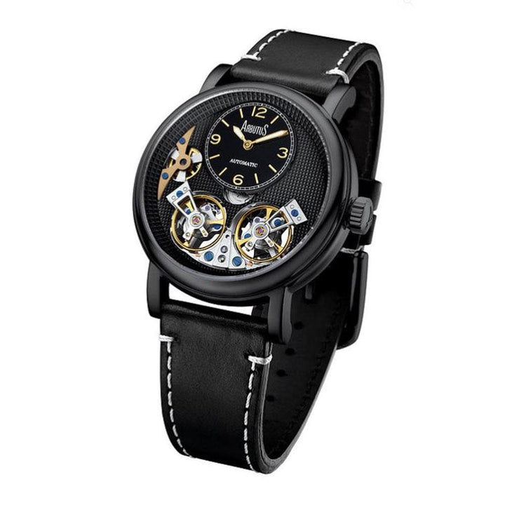 ARBUTUS AUTOMATIC BLACK STAINLESS STEEL AR1804BBB LEATHER STRAP MEN'S WATCH - H2 Hub Watches
