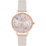 OLIVIA BURTON ABSTRACT FLORAL MIDI PEARL PINK & ROSE GOLD OB16VM47 WOMEN'S WATCH