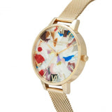 OLIVIA BURTON  POP ART DEMI DIAL, ORCHID ECO VEGAN & PALE GOLD MESH STRAP WOMEN'S WATCH GIFT SET OBGSET153