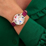 OLIVIA BURTON  POP ART DEMI DIAL, ORCHID ECO VEGAN & PALE GOLD MESH STRAP WOMEN'S WATCH GIFT SET OBGSET153